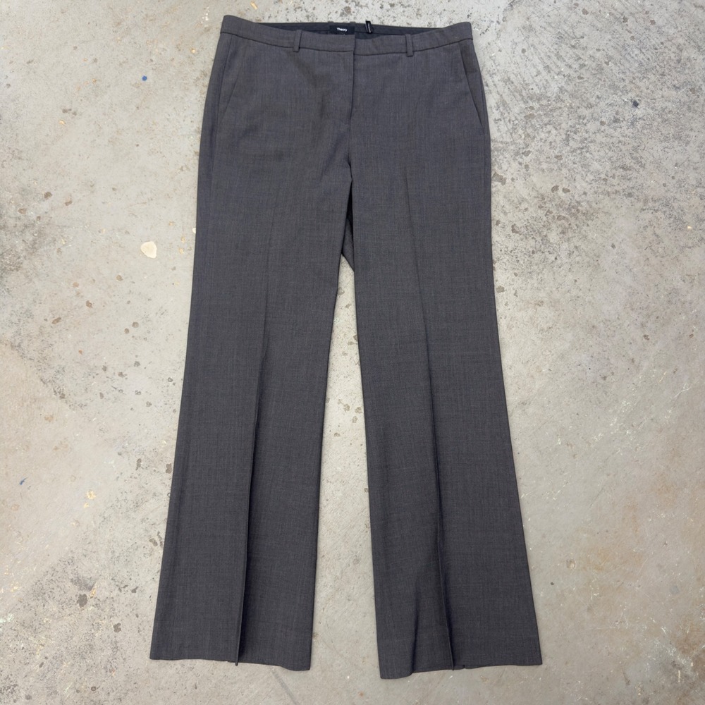 Theory Demitria 4 Traceable Wool Flare Pants Charcoal Grey Size 12